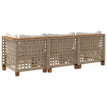 Divano da Giardino con Cuscini a 3 Posti Beige in Polyrattan | homemem39