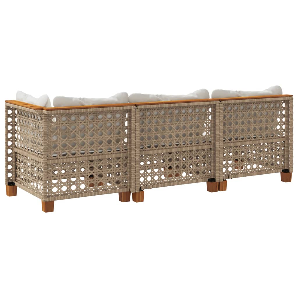 Divano da Giardino con Cuscini a 3 Posti Beige in Polyrattan