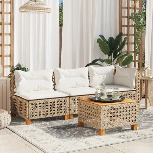 Divano da Giardino con Cuscini a 3 Posti Beige in Polyrattan