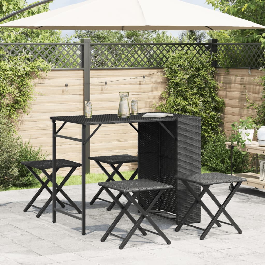 Set da Pranzo da Giardino Pieghevole 5 pz Nero in Polyrattan | homemem39
