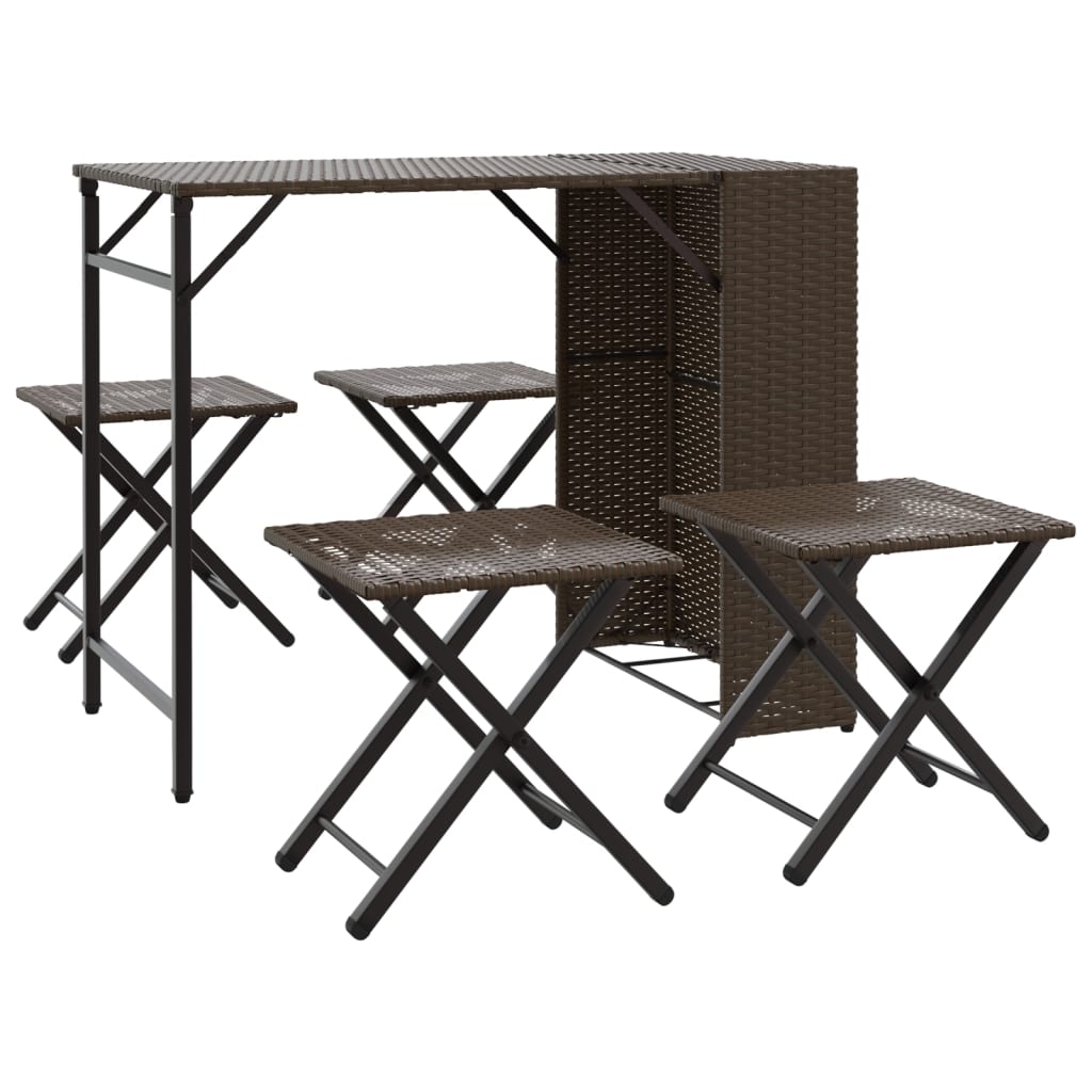 Set da Pranzo da Giardino Pieghevole 5 pz Marrone in Polyrattan | homemem39