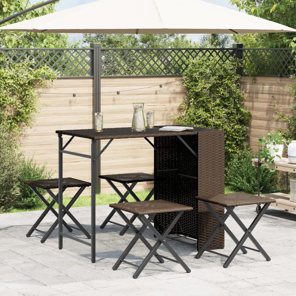 Set da Pranzo da Giardino Pieghevole 5 pz Marrone in Polyrattan | homemem39