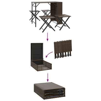 Set da Pranzo da Giardino Pieghevole 5 pz Marrone in Polyrattan | homemem39