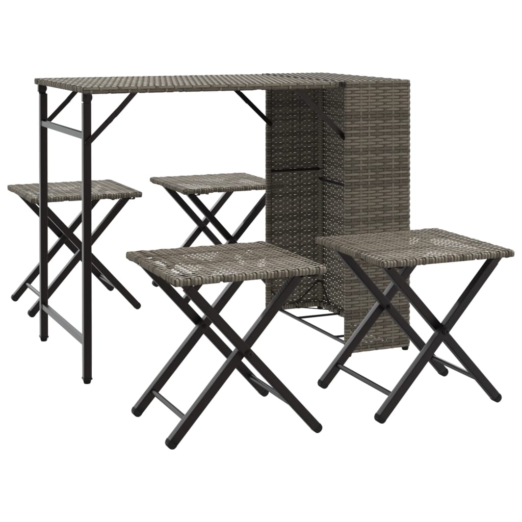 Set da Pranzo da Giardino Pieghevole 5 pz Grigio in Polyrattan - homemem39