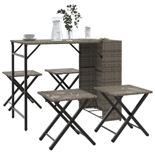 Set da Pranzo da Giardino Pieghevole 5 pz Grigio in Polyrattan - homemem39