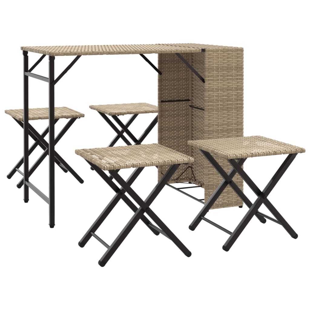 Set da Pranzo da Giardino Pieghevole 5pz Beige in Polyrattan | homemem39