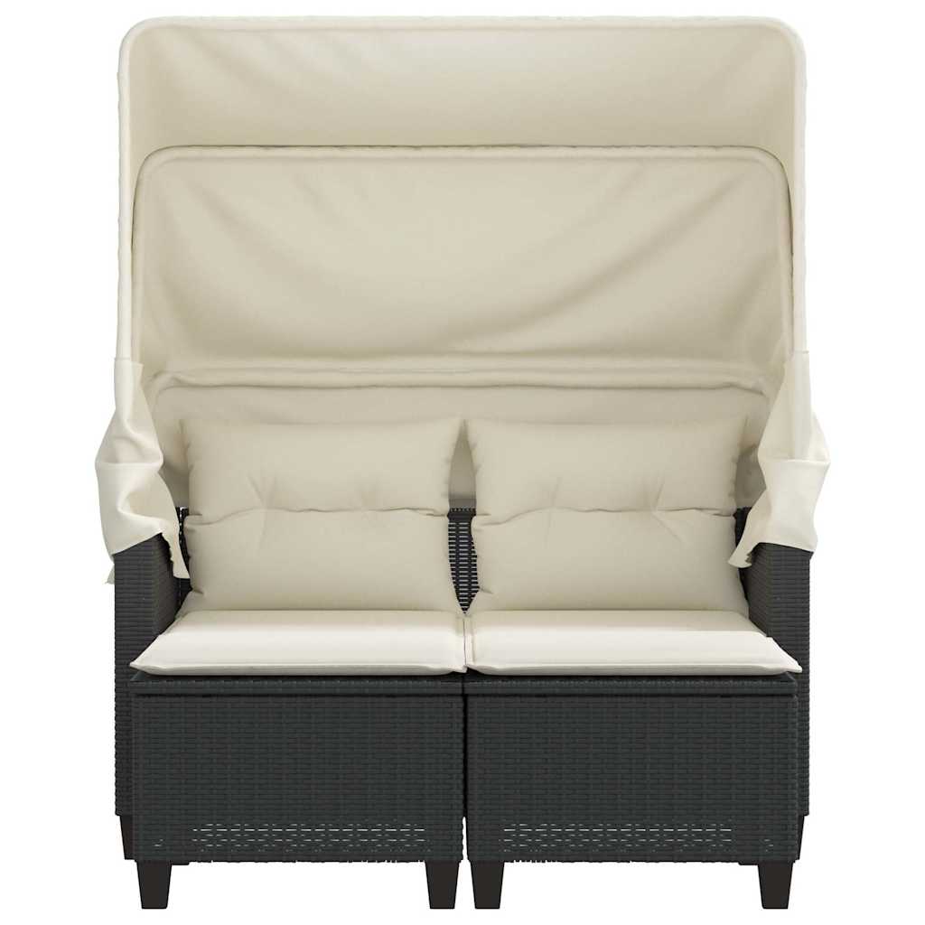 Divano Giardino 2 Posti Baldacchino e Sgabelli Nero Polyrattan | homemem39