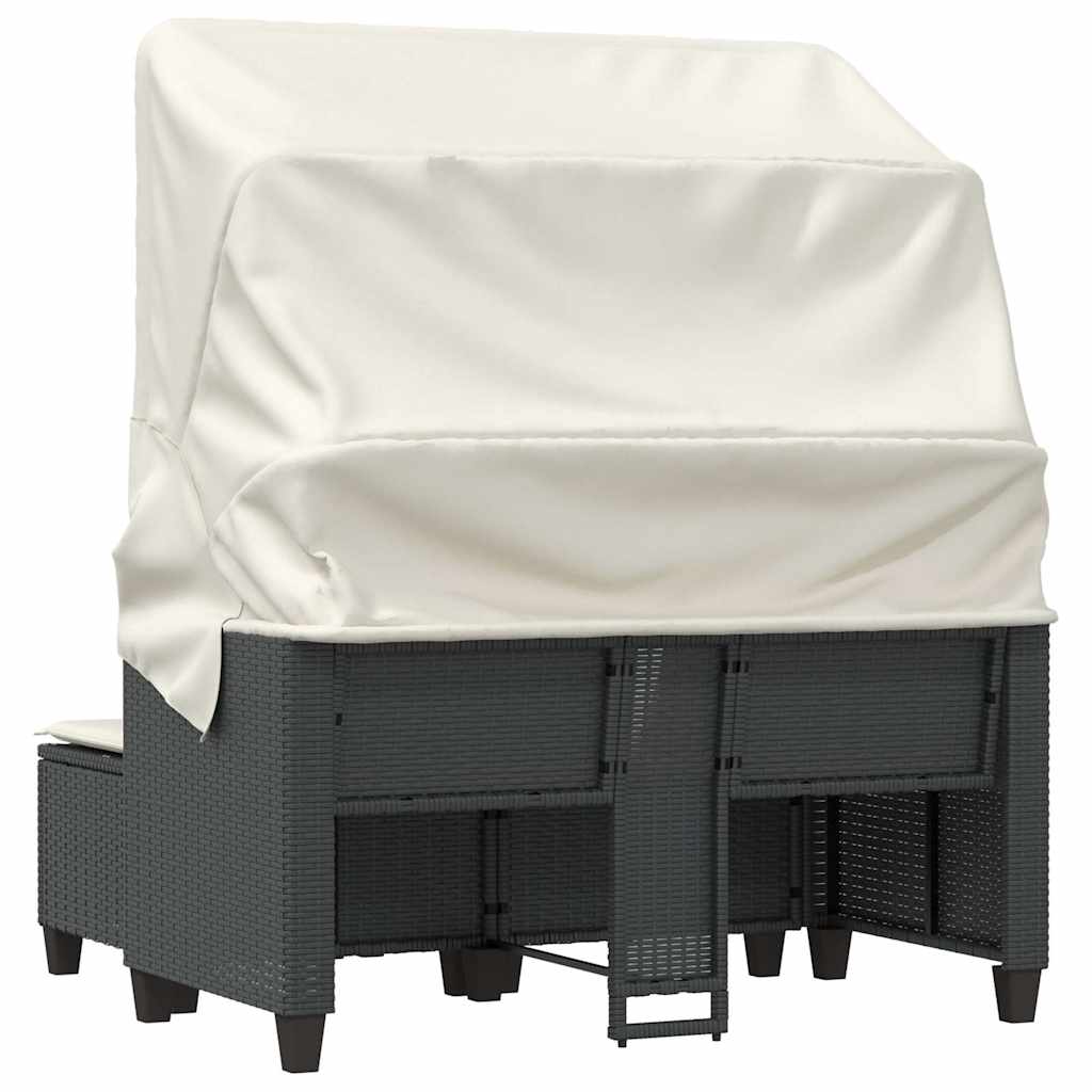 Divano Giardino 2 Posti Baldacchino e Sgabelli Nero Polyrattan | homemem39