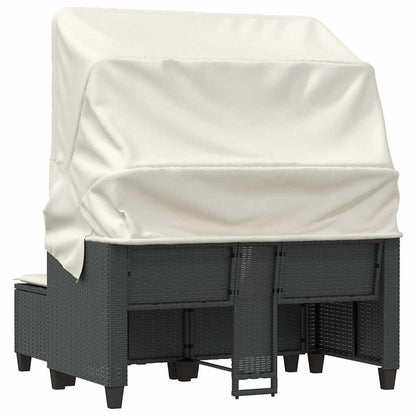 Divano Giardino 2 Posti Baldacchino e Sgabelli Nero Polyrattan | homemem39