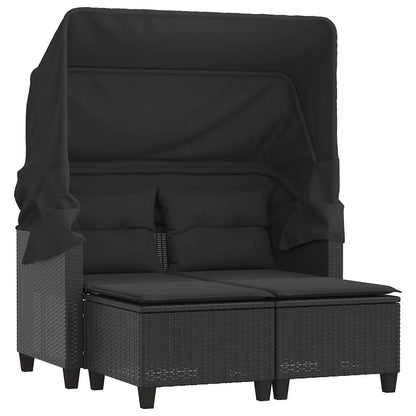 Divano Giardino 2 Posti Baldacchino e Sgabelli Nero Polyrattan | homemem39