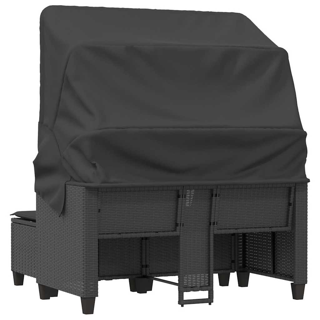 Divano Giardino 2 Posti Baldacchino e Sgabelli Nero Polyrattan | homemem39