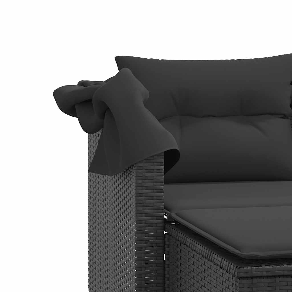 Divano Giardino 2 Posti Baldacchino e Sgabelli Nero Polyrattan | homemem39