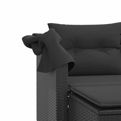 Divano Giardino 2 Posti Baldacchino e Sgabelli Nero Polyrattan | homemem39