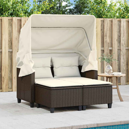 Divano Giardino 2 Posti Baldacchino Sgabelli Marrone Polyrattan | homemem39