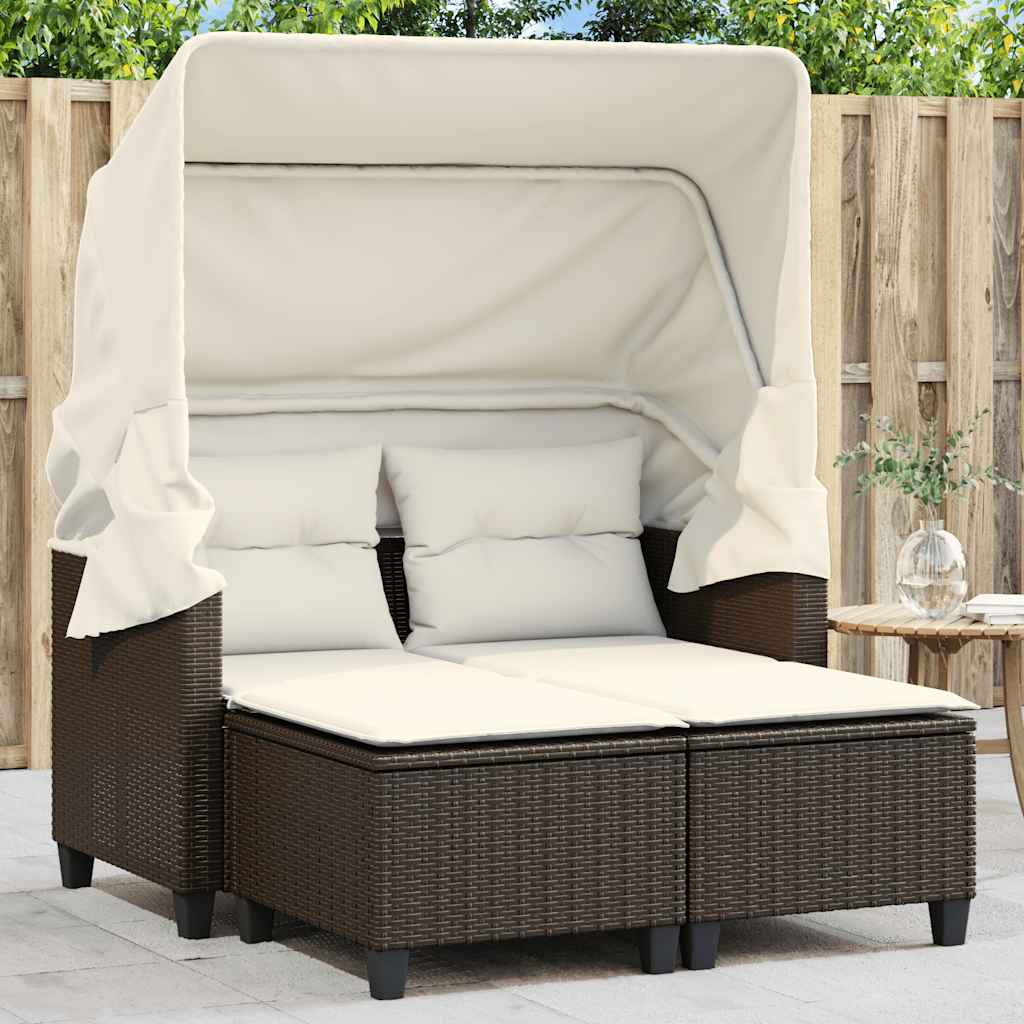 Divano Giardino 2 Posti Baldacchino Sgabelli Marrone Polyrattan | homemem39