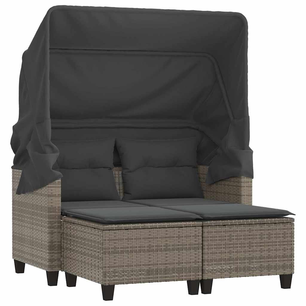 Divano Giardino 2Posti Baldacchino e Sgabelli Grigio Polyrattan | homemem39