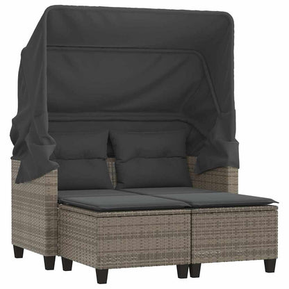 Divano Giardino 2Posti Baldacchino e Sgabelli Grigio Polyrattan | homemem39