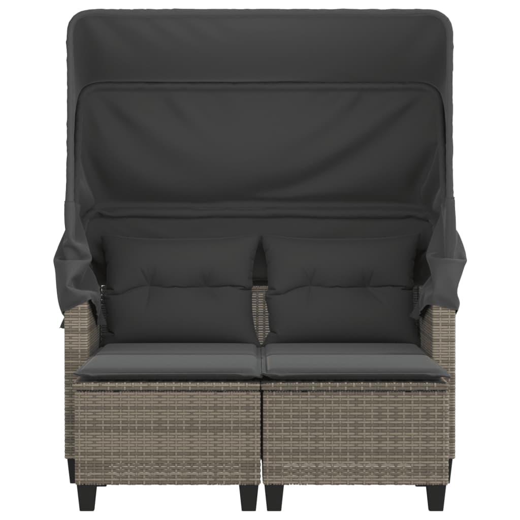 Divano Giardino 2Posti Baldacchino e Sgabelli Grigio Polyrattan | homemem39