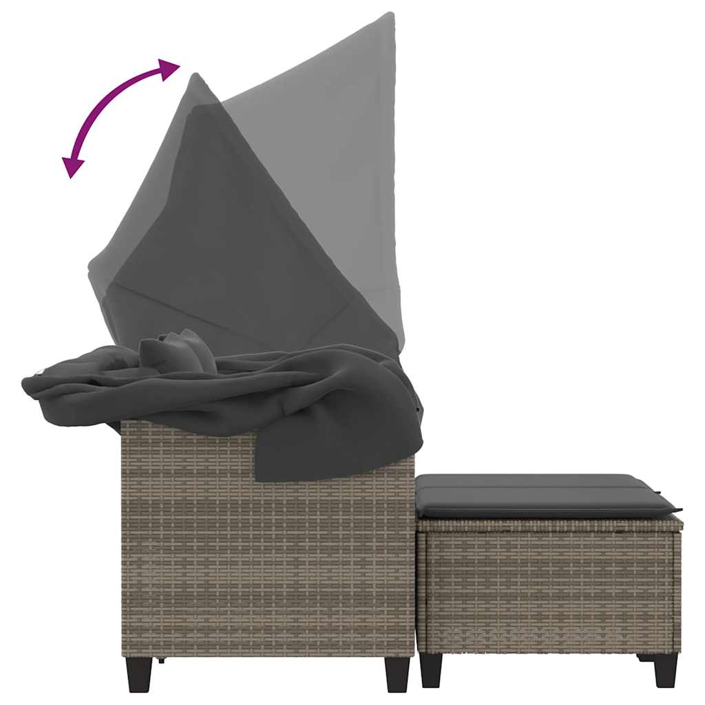 Divano Giardino 2Posti Baldacchino e Sgabelli Grigio Polyrattan | homemem39