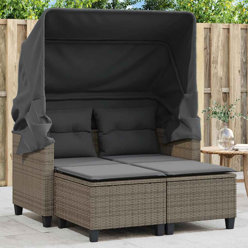 Divano Giardino 2Posti Baldacchino e Sgabelli Grigio Polyrattan | homemem39