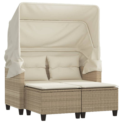 Divano Giardino 2 Posti Baldacchino e Sgabelli Beige Polyrattan | homemem39