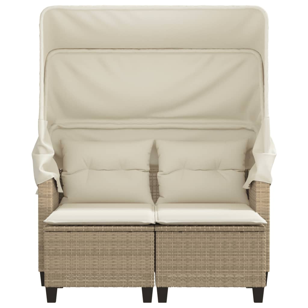 Divano Giardino 2 Posti Baldacchino e Sgabelli Beige Polyrattan | homemem39