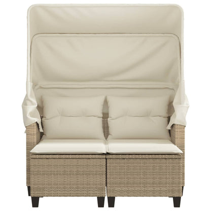 Divano Giardino 2 Posti Baldacchino e Sgabelli Beige Polyrattan | homemem39