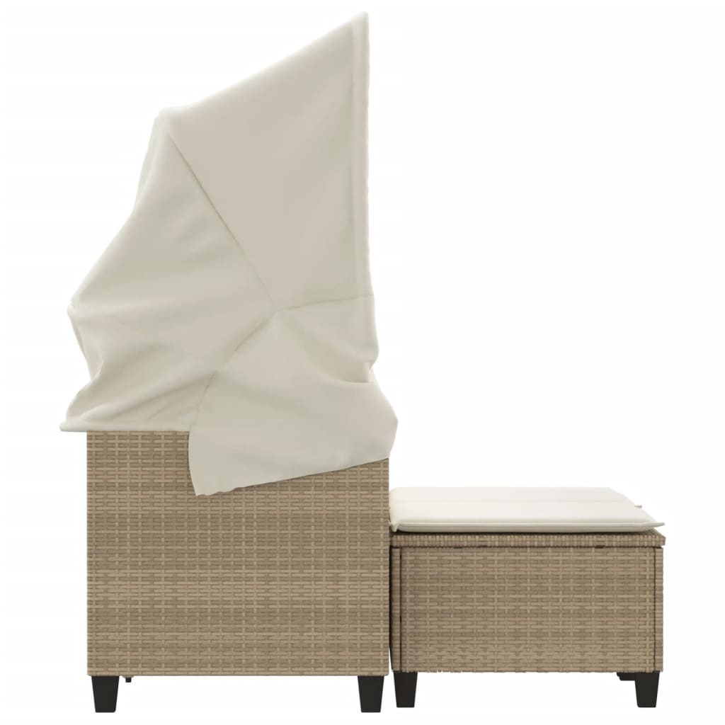 Divano Giardino 2 Posti Baldacchino e Sgabelli Beige Polyrattan | homemem39