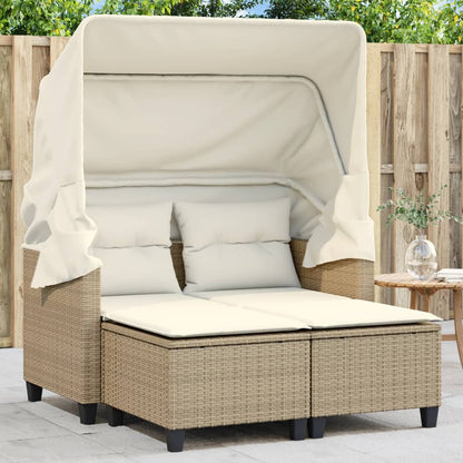 Divano Giardino 2 Posti Baldacchino e Sgabelli Beige Polyrattan | homemem39