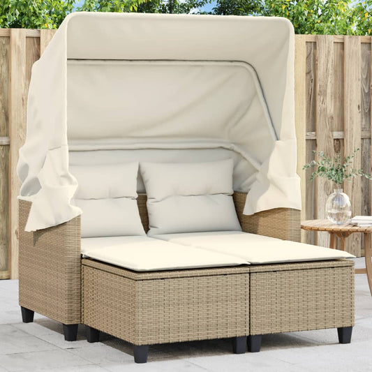 Divano Giardino 2 Posti Baldacchino e Sgabelli Beige Polyrattan | homemem39