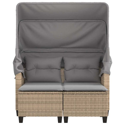 Divano Giardino 2 Posti Baldacchino e Sgabelli Beige Polyrattan | homemem39