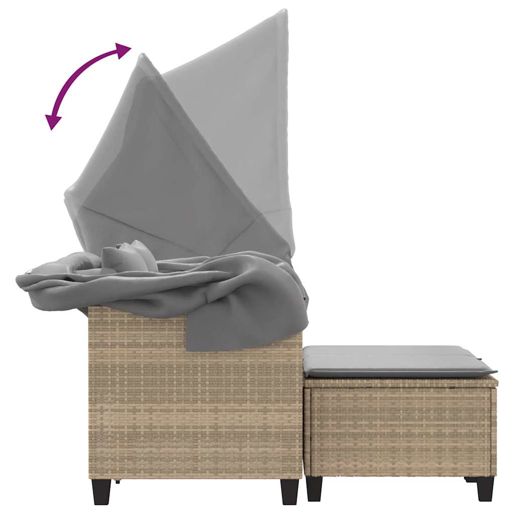 Divano Giardino 2 Posti Baldacchino e Sgabelli Beige Polyrattan | homemem39