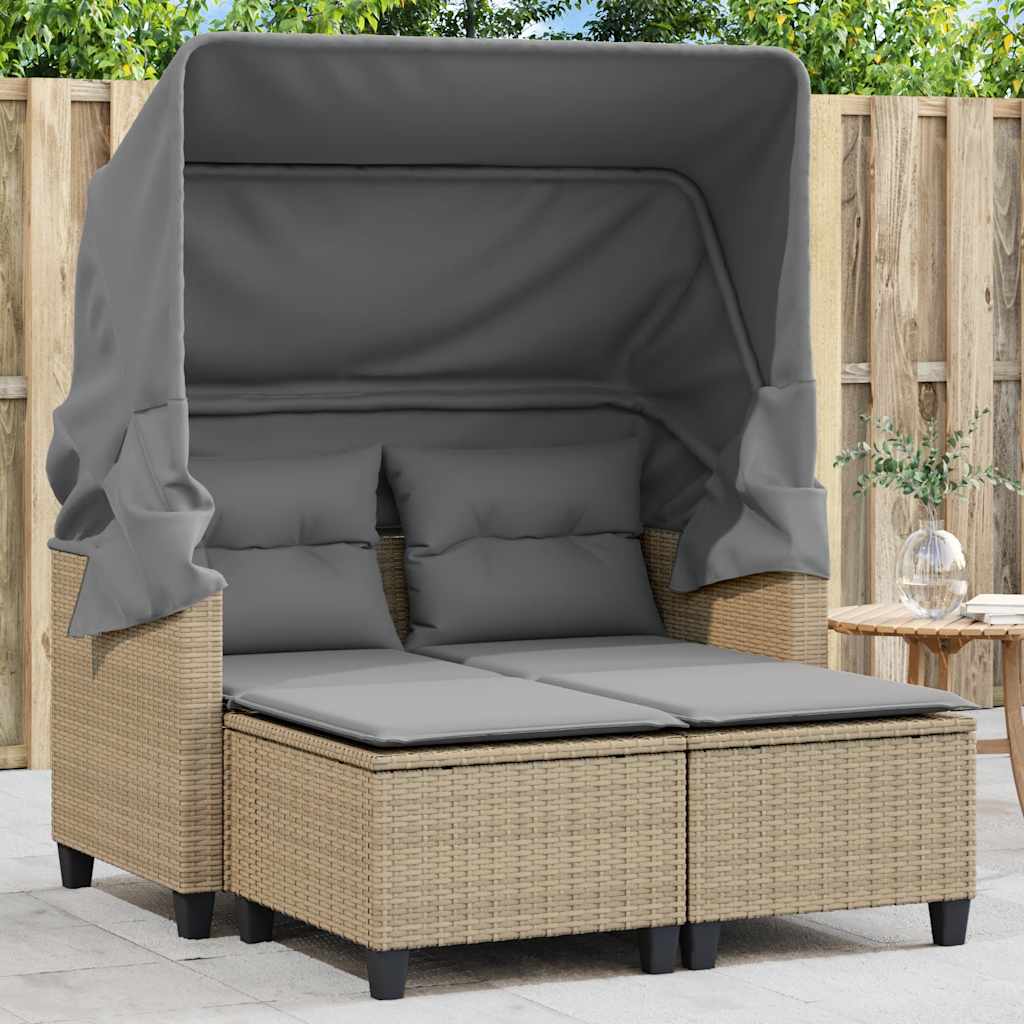 Divano Giardino 2 Posti Baldacchino e Sgabelli Beige Polyrattan | homemem39