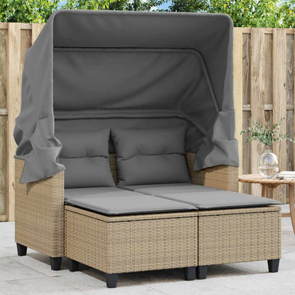 Divano Giardino 2 Posti Baldacchino e Sgabelli Beige Polyrattan | homemem39