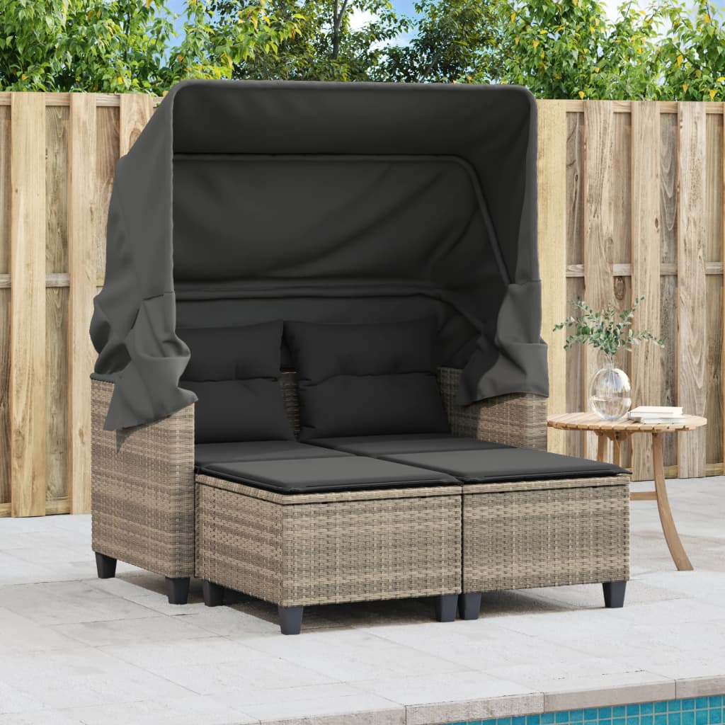 Divano Giardino 2 Posti Tetto Sgabelli Grigio Chiaro Polyrattan | homemem39