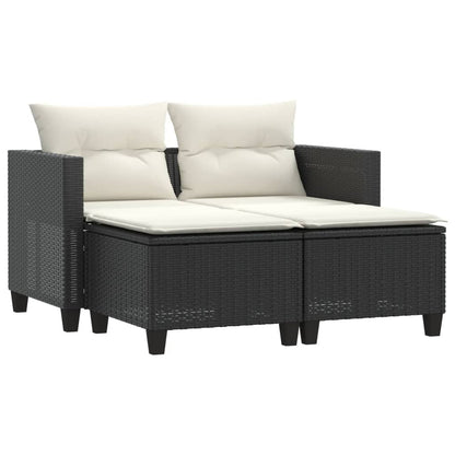 Divano da Giardino 2 Posti con Sgabelli Nero in Polyrattan | homemem39