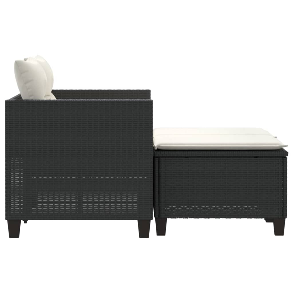 Divano da Giardino 2 Posti con Sgabelli Nero in Polyrattan | homemem39