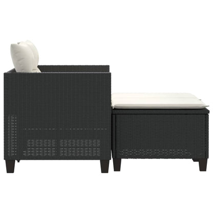 Divano da Giardino 2 Posti con Sgabelli Nero in Polyrattan | homemem39