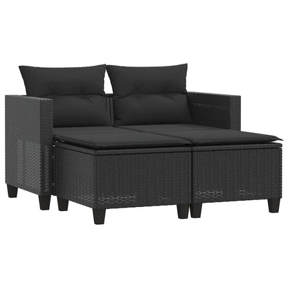 Divano da Giardino 2 Posti con Sgabelli Nero in Polyrattan | homemem39