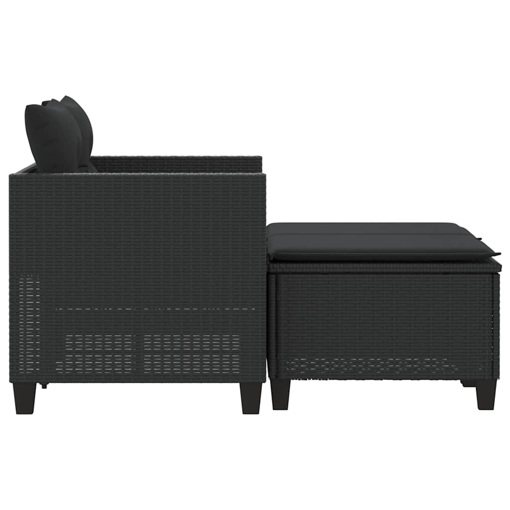 Divano da Giardino 2 Posti con Sgabelli Nero in Polyrattan | homemem39