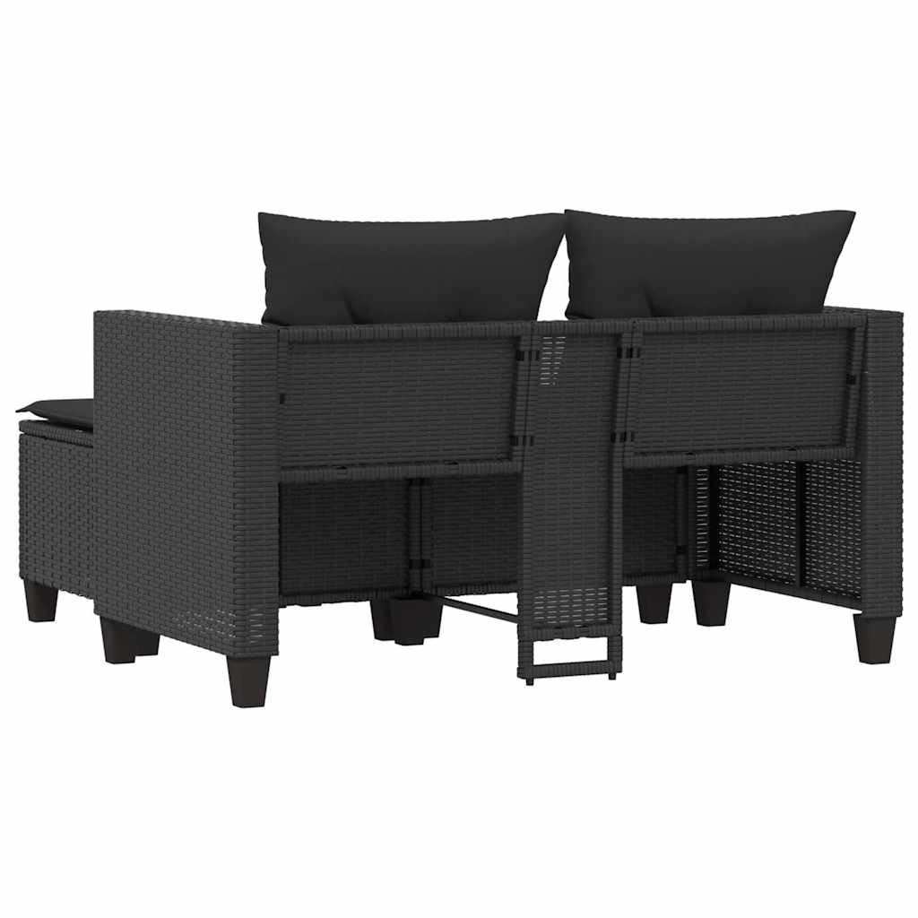 Divano da Giardino 2 Posti con Sgabelli Nero in Polyrattan | homemem39