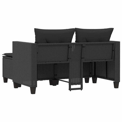 Divano da Giardino 2 Posti con Sgabelli Nero in Polyrattan | homemem39