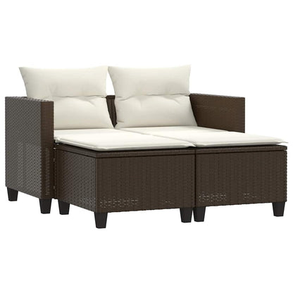 Divano da Giardino 2 Posti con Sgabelli Marrone in Polyrattan | homemem39
