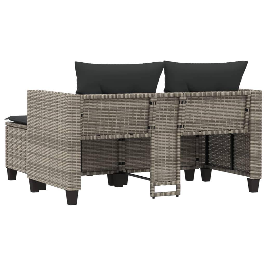 Divano da Giardino 2 Posti con Sgabelli Grigio in Polyrattan | homemem39