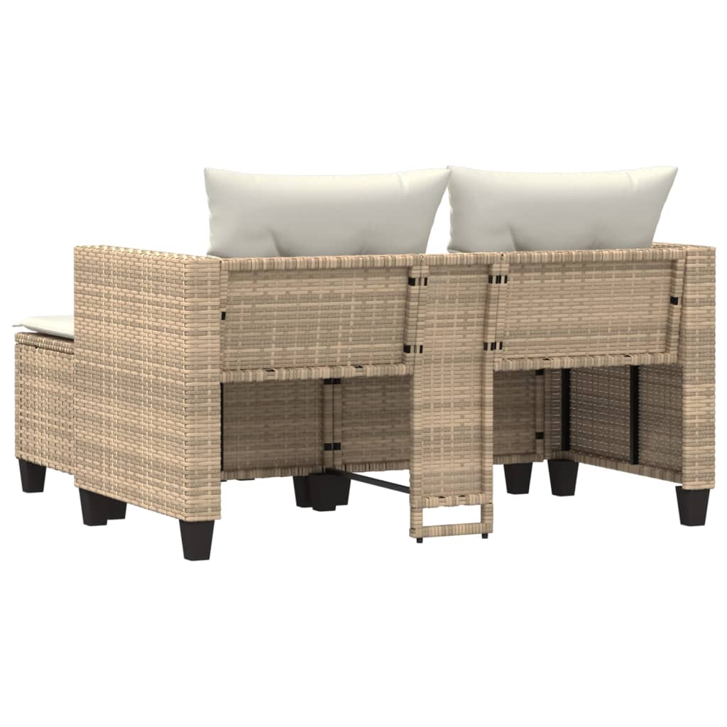 Divano da Giardino 2 Posti con Sgabelli Beige in Polyrattan | homemem39