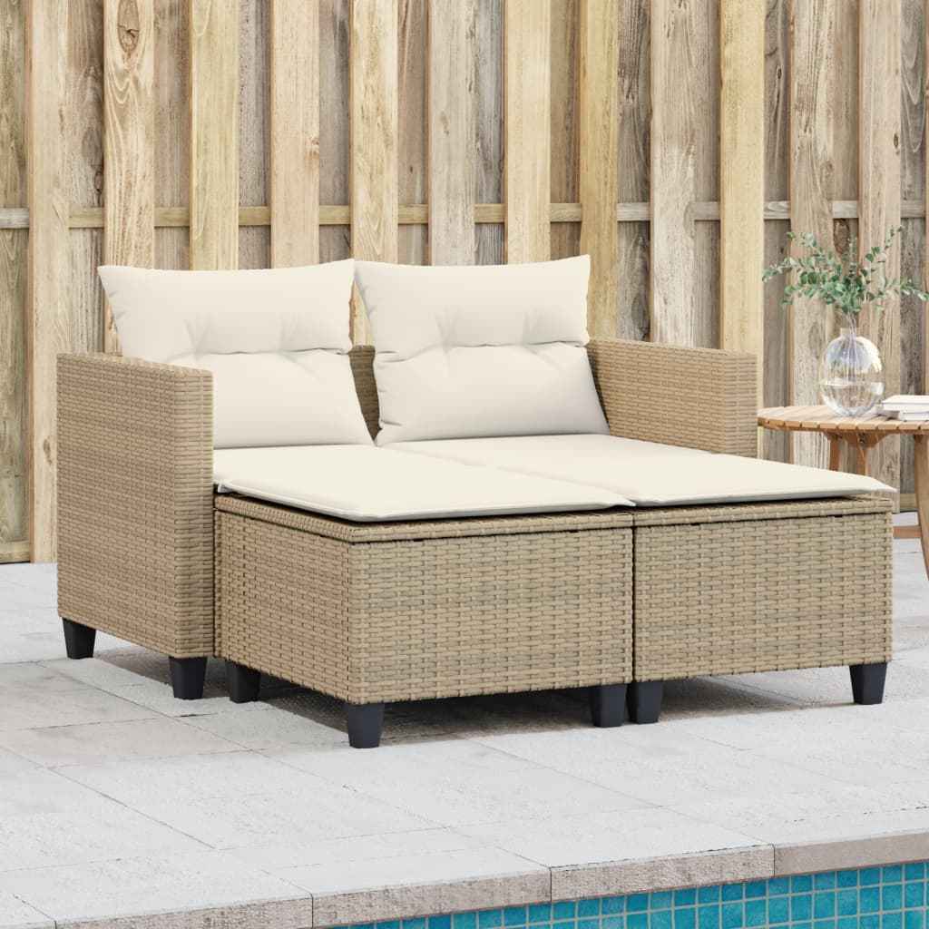Divano da Giardino 2 Posti con Sgabelli Beige in Polyrattan | homemem39