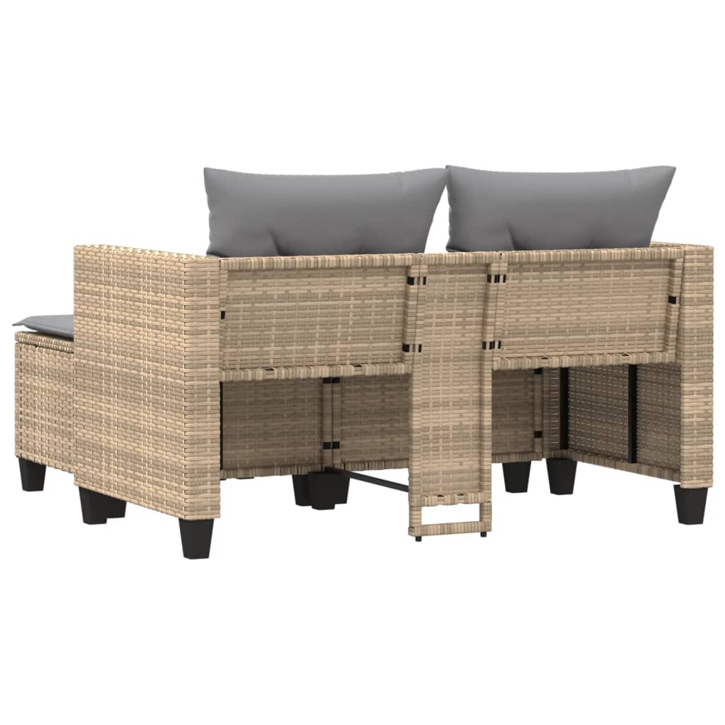Divano da Giardino 2 Posti con Sgabelli Beige in Polyrattan | homemem39