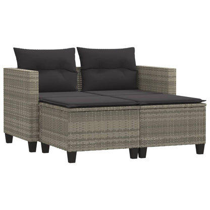 Divano da Giardino 2Posti con Sgabelli Grigio Chiaro Polyrattan | homemem39