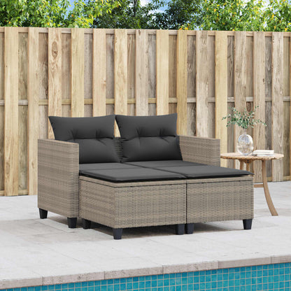 Divano da Giardino 2Posti con Sgabelli Grigio Chiaro Polyrattan | homemem39