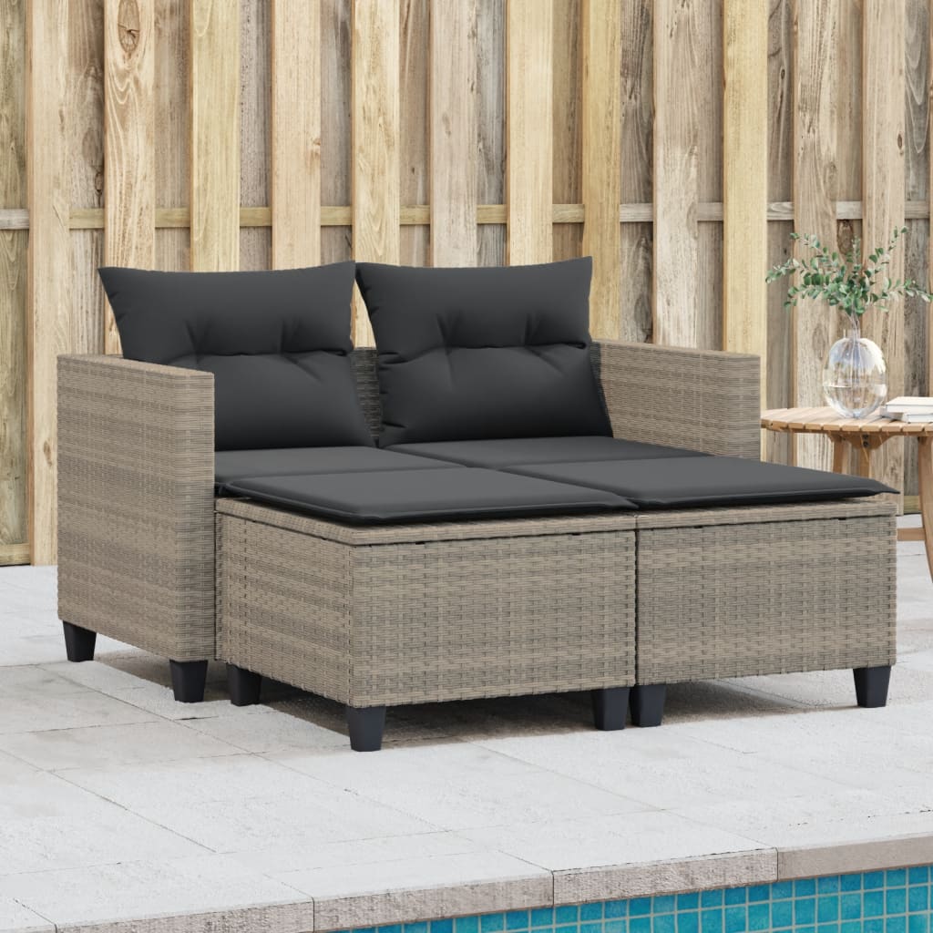 Divano da Giardino 2Posti con Sgabelli Grigio Chiaro Polyrattan | homemem39